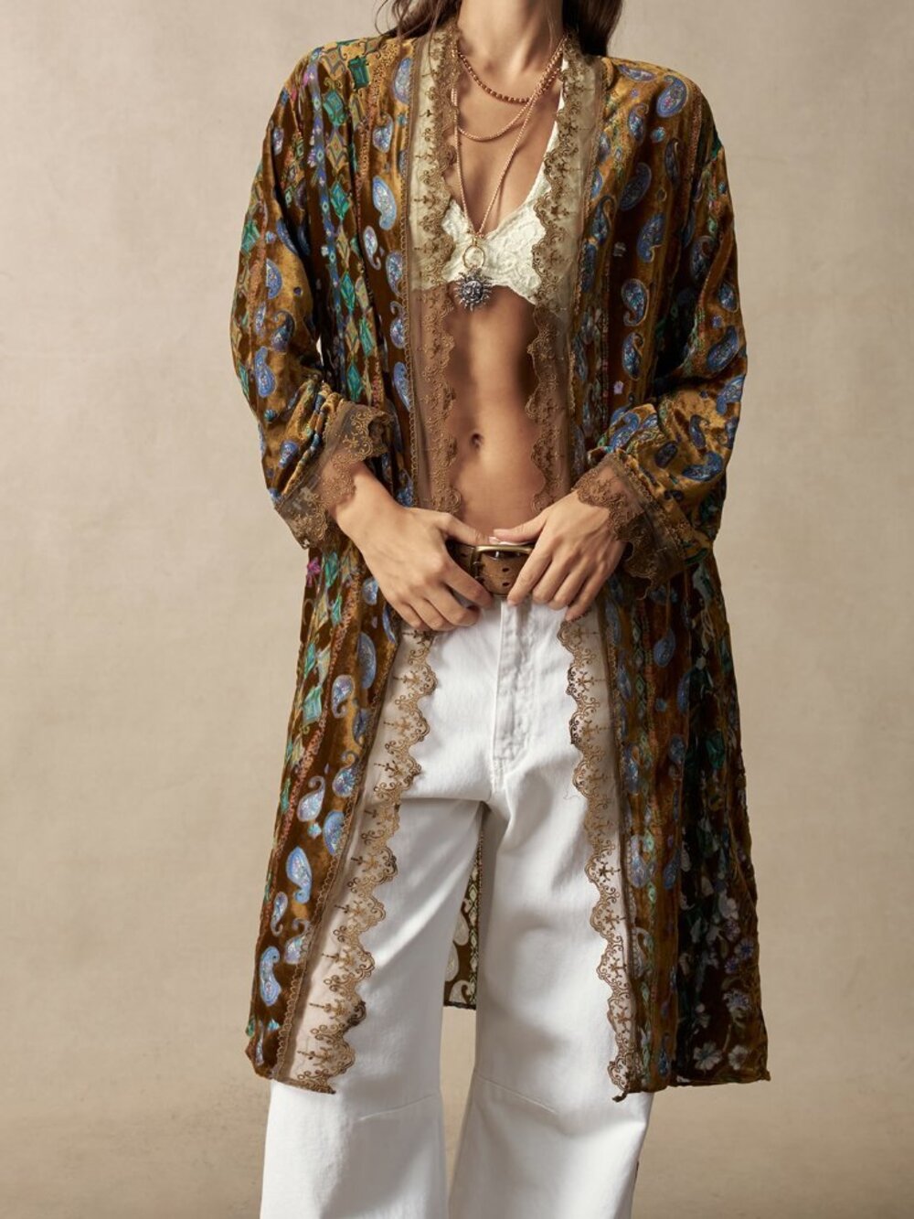 Brown Boho Women's Vacation Contrast Lace Regular Jacket - Picture 7 of 8